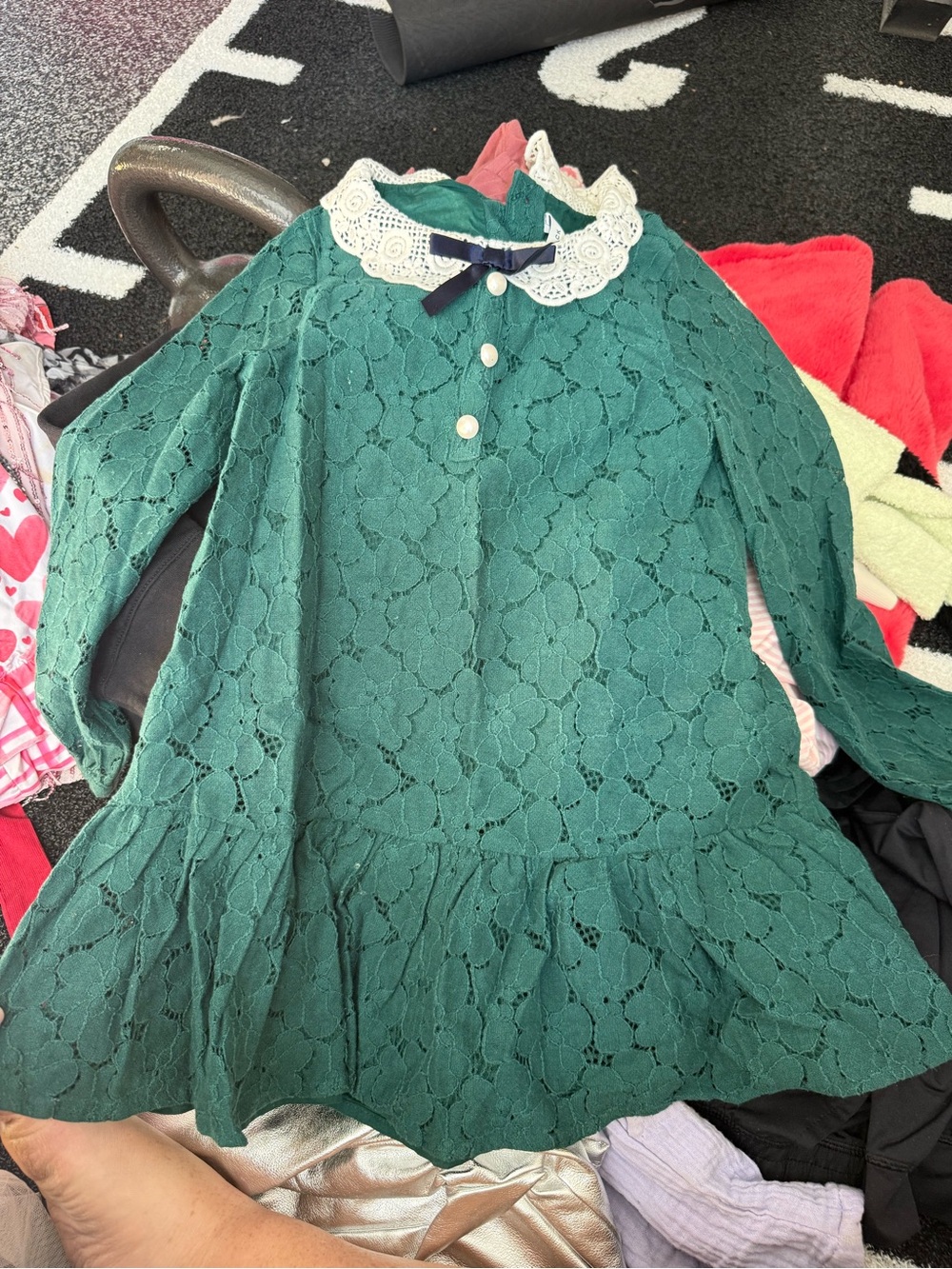 Janie and Jack Emerald Green Lace Dress with White Lace Collar